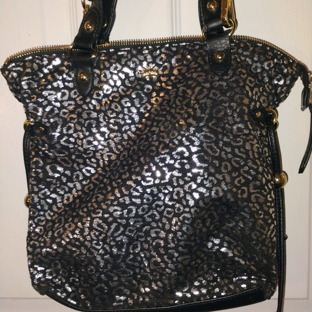 Juicy Couture Black and Gold Metallic Leopard Crossbody Bag